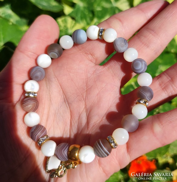 New mother of pearl and matte botswana agate bracelet