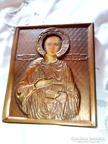 Copper-plated holy pantaleon icon