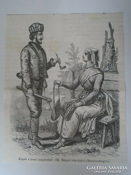 S0693 Bénye (Baranya) Bénye folk costume - woodcut 1860s