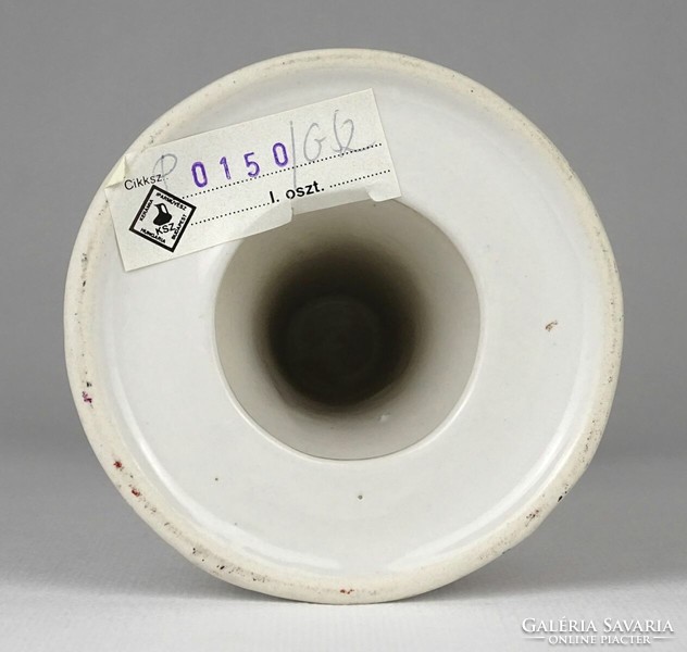 1O470 Régi Szeged feliratos kézzel festett fehér iparművészeti kerámia gyertyatartó 14.5 cm