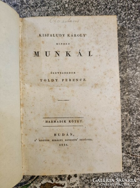 Károly Kisfaludy, all his works. Collected by Ferencs Toldy. 8 Vol. Buda, 1831.