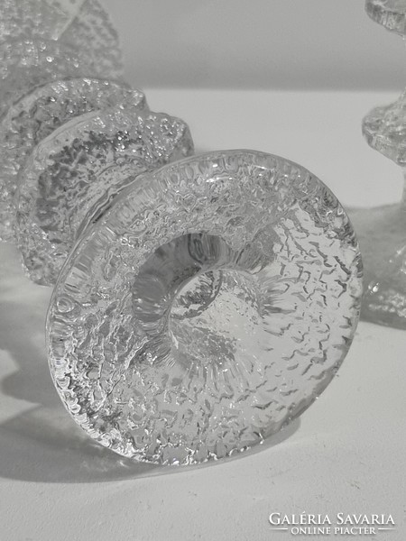 2 db Iittala finn jégüveg gyertyatartó 4 és 5 gyűrűs-Festivo design by Timo Sarpaneva