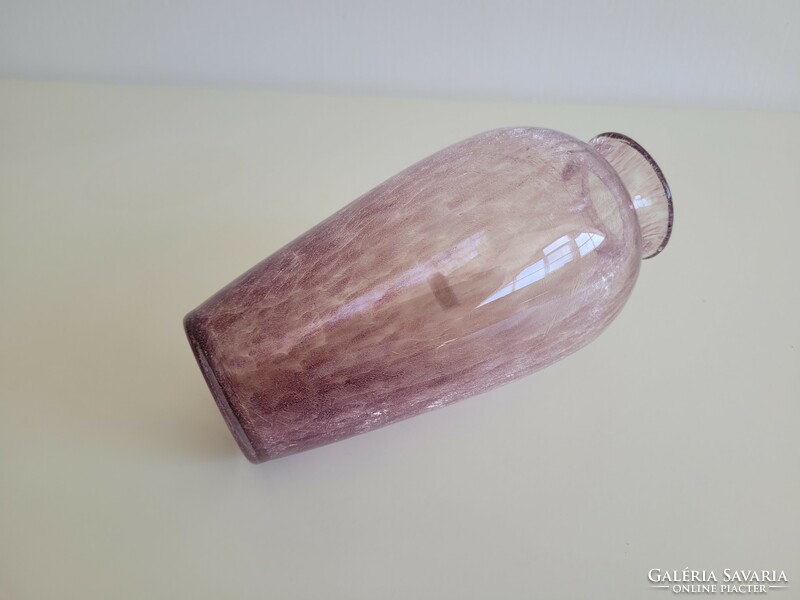 Retro Karcagi Berekfürdői repesztett fátyolüveg mid century üveg váza