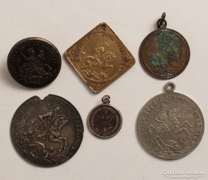 Saint George coin lot 6, including 4 pendants + 1 button, 1 needle, xix. Century!