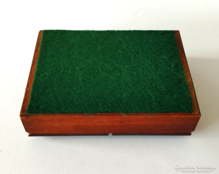 Vintage wood - bronze inlaid jewelery box or card box