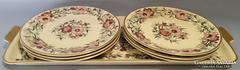 Zsolnay hand-painted porcelain sandwich and cake set with bamboo pattern