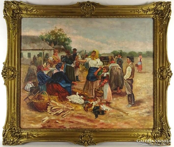 1O334 XX. századi festő : Piacon 50 x 60 cm
