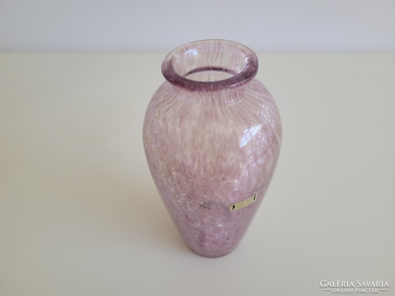 Retro Karcagi berekfürdő cracked veil glass mid century glass vase