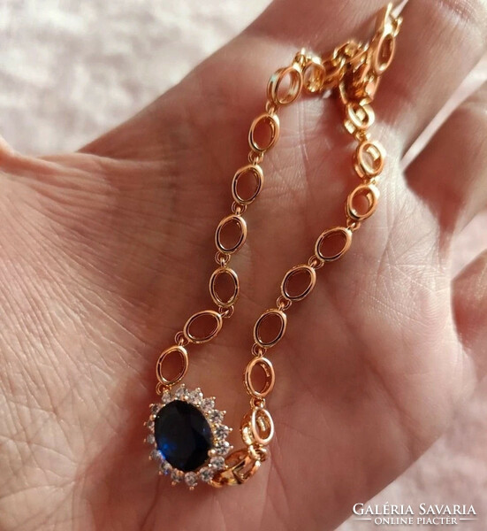 New anti-allergenic gold filled bracelet with transparent and dark blue zirconia stones