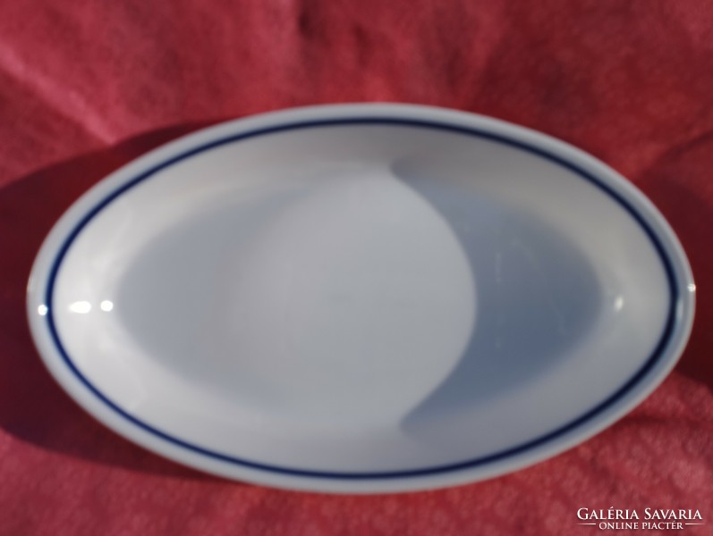 Oval porcelain bowl with blue stripes