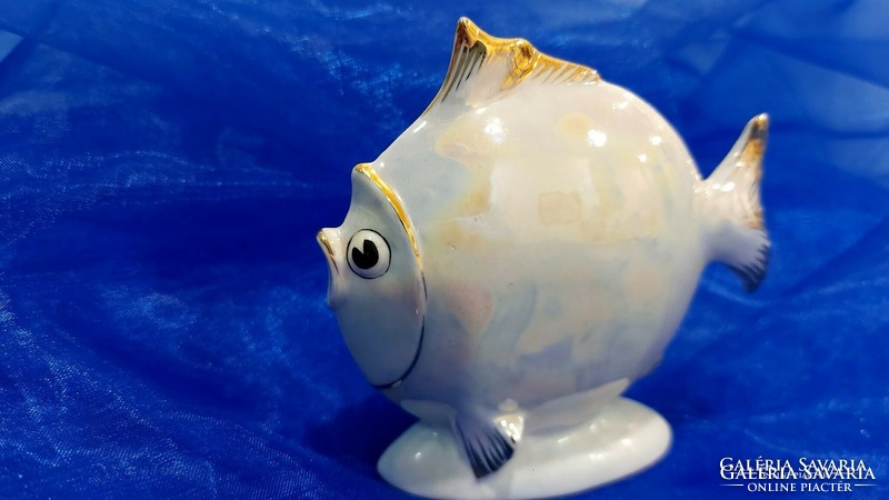 Retró ritkább Drasche porcelán,lüsztermázas hal figura.