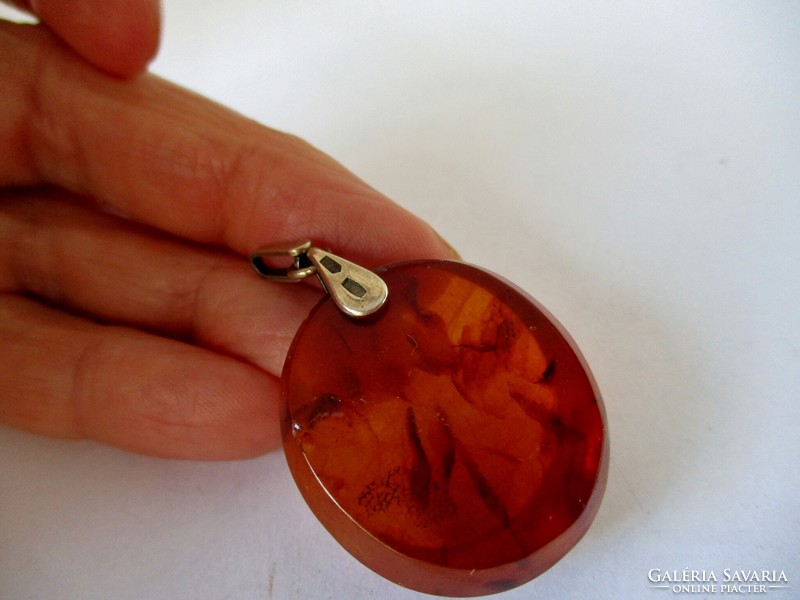 Beautiful old Russian silver amber pendant