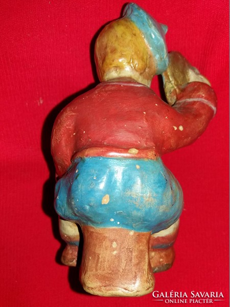Antik cc 120 éves festett kerámia ülő zenebohóc figura a képek szerint 15 cm