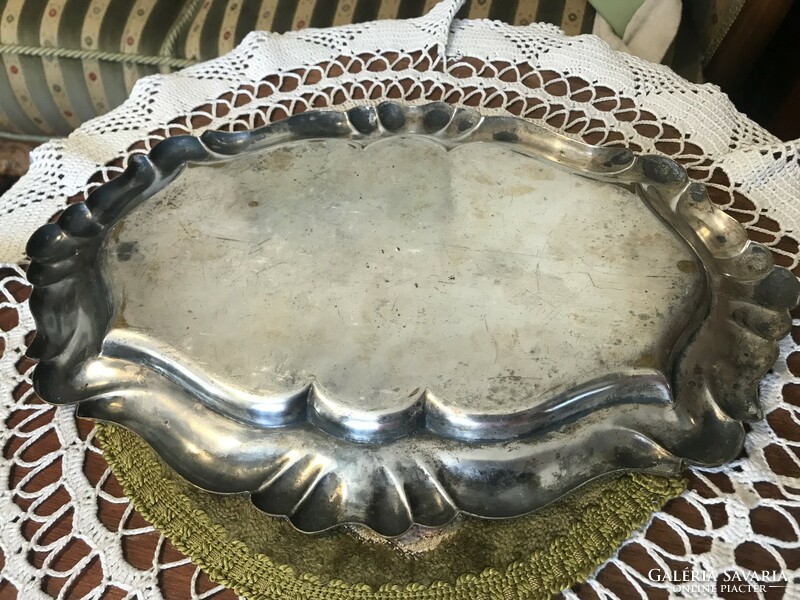 Antique! Alpaca table serving set on tray, caviar or pâté serving spreader and saucer