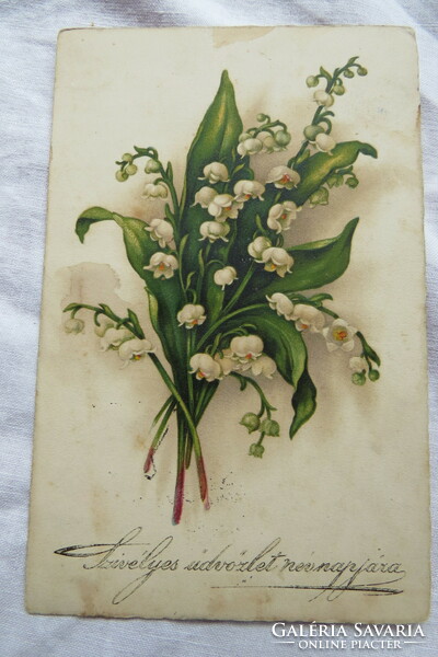 Antik litho/litográfiás képeslap virág, gyöngyvirág 1910-20 körüli