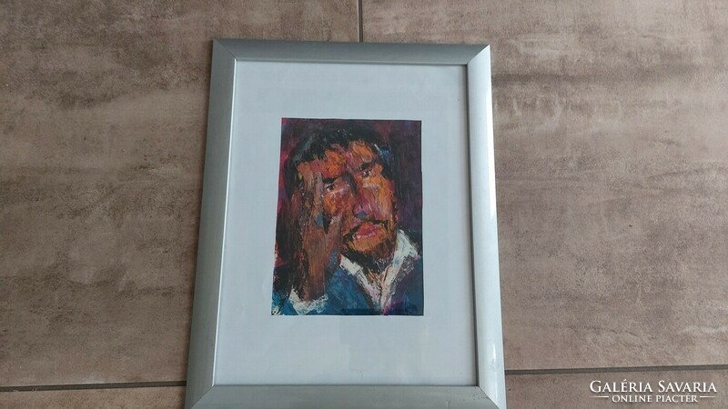 (K) male portrait painting 36x46 cm with frame