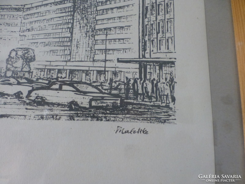 Helmut Maletzke rézkarc. Városkép