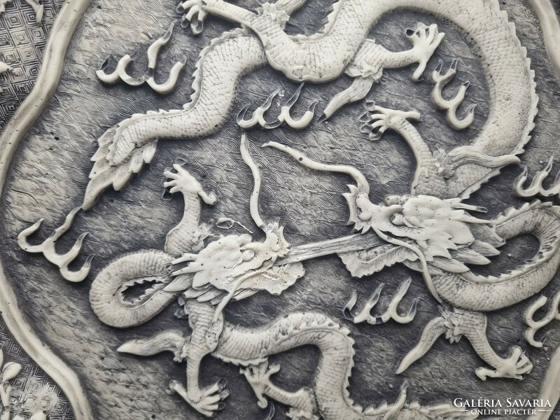 Gazdagon díszített porcelán hatású, Kínai sárkányos műgyanta tányér - 51607