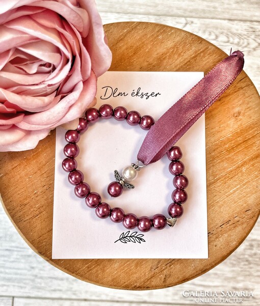 Magenta bracelet and angel pendant set