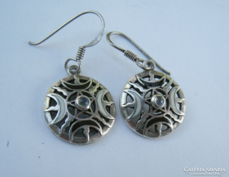 Silver earrings with moonstone, peter stone designer piece, pentagram and moons