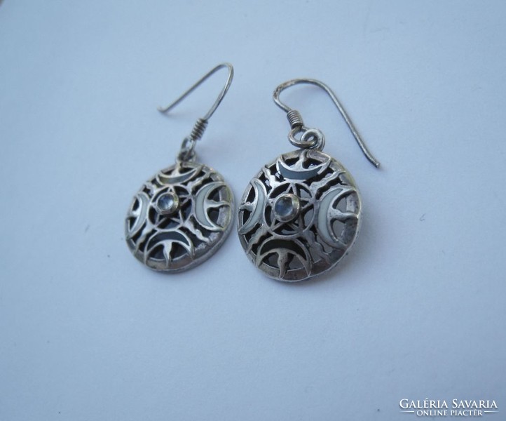 Silver earrings with moonstone, peter stone designer piece, pentagram and moons