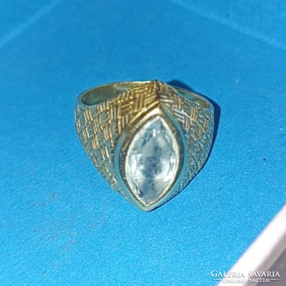 18 K arany akvamarin haványkék köves gyűrű szövet nyomat mintával