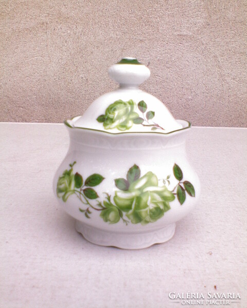 Mitterteich green rose porcelain sugar bowl