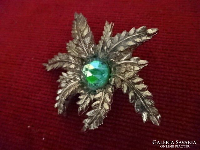 Gold-plated brooch from the 60s, the stone in the center changes from green to blue. Jokai.