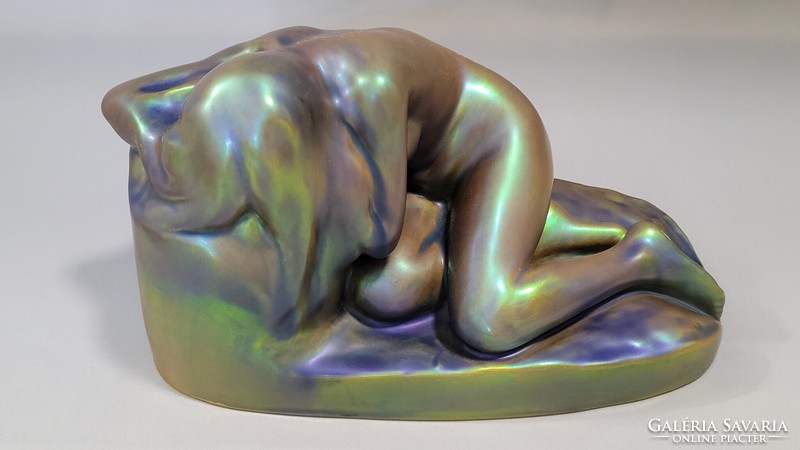 Zsolnay eosin glazed despair, prostrate female nude