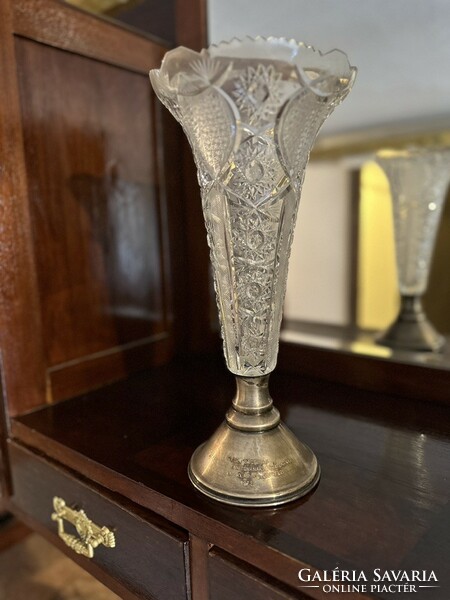 Crystal vase with silver base