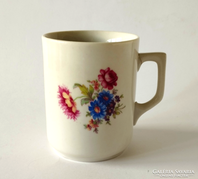 Régi Zsolnay porcelán bögre tavaszi virágcsokor mintával az 1930-as évekből