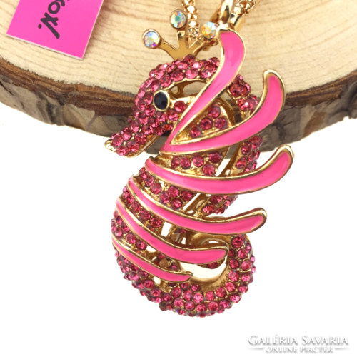 Betsey Johnson 3D Pink Seahorse Sweater Necklace 57