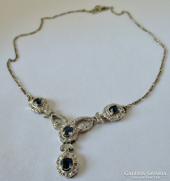 Beautiful antique silver necklaces with sapphire blue and white cubic zirconia