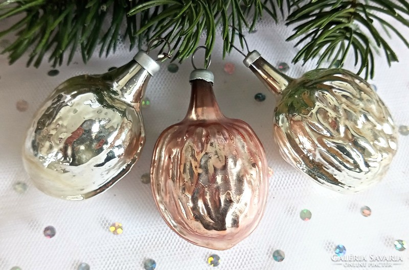 Old glass Christmas tree ornament walnut 5cm 3pc/pc