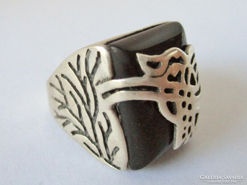 Nice old handmade men's silver ring with onyx stone
