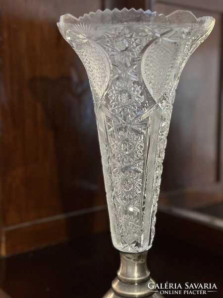 Crystal vase with silver base