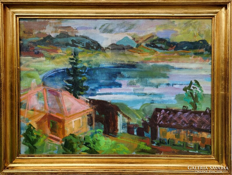 Freytag Zoltán (1901 - 1983) Tihanyi Belső Tó c Képcsarnokos festménye Eredeti Garanciával!
