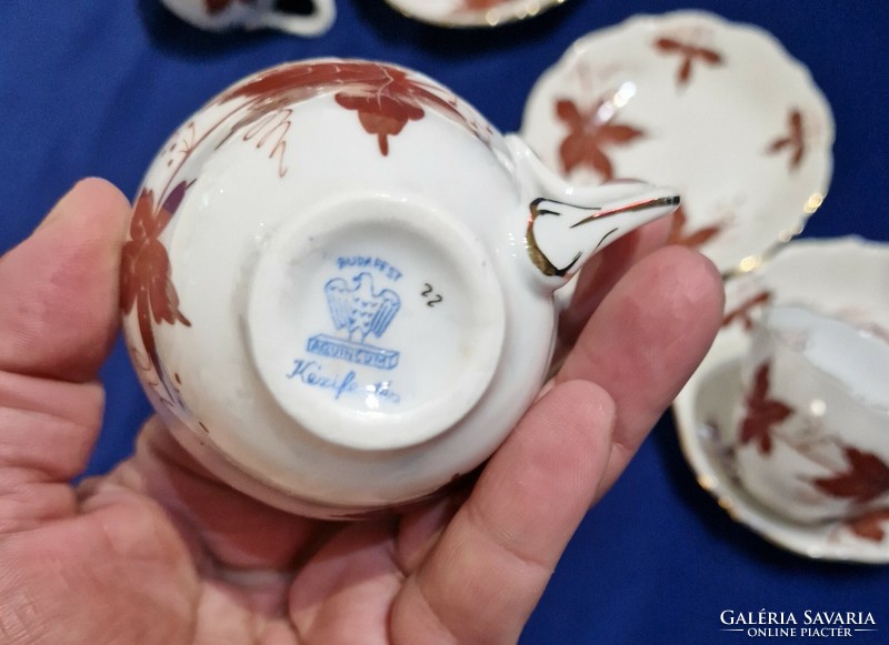 Csodás Őszi dekoros barna levélmintás aquincumi porcelán mokkás kávéscsésze készlet.