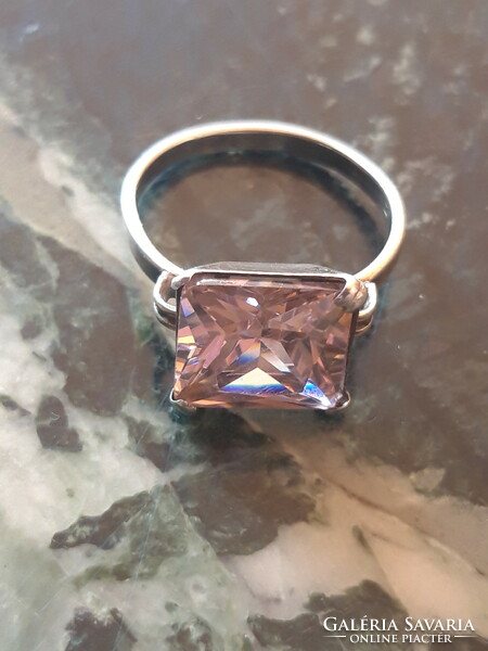 Rózsaszín köves, régi ezüst gyűrű - 51- es méret