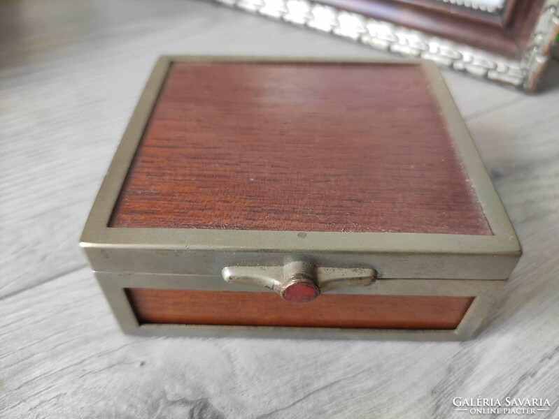 Antique metal frame wooden cigarette box