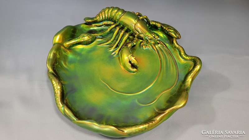 Large Zsolnay eosin glazed crawfish bowl with a diameter of 30 cm