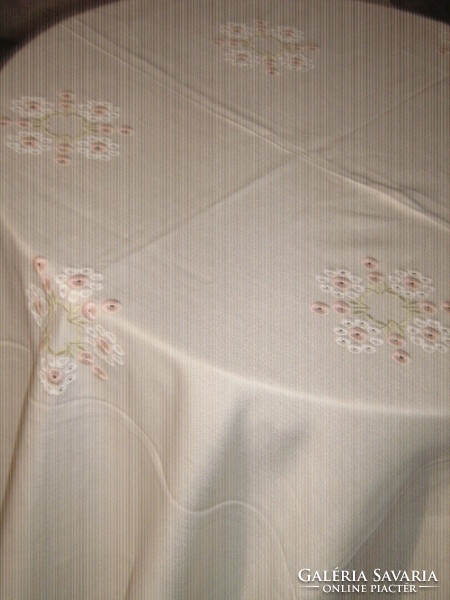 Beautiful, elegant machine-embroidered floral pastel tablecloth
