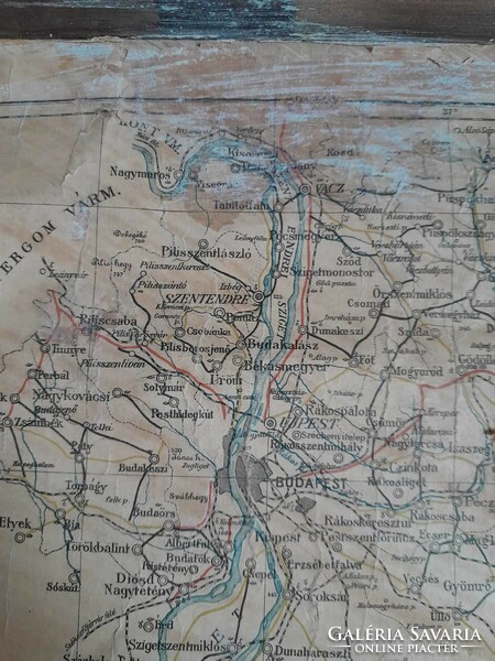 Ritka darab! Pest-Pilis-Solt Kis-Kun vármegye úthálózati térképe