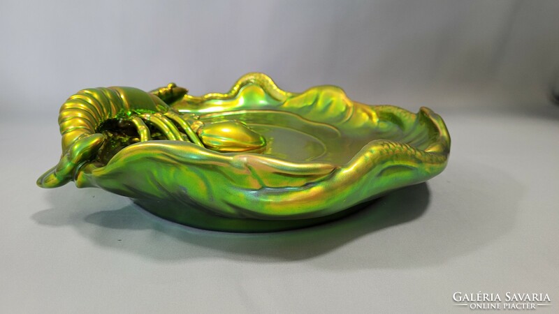 Large Zsolnay eosin glazed crawfish bowl with a diameter of 30 cm