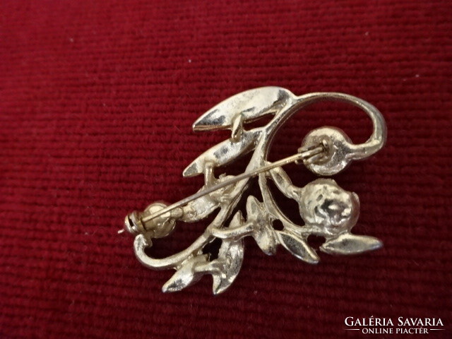 Gold-plated brooch from the 70s, decorated with white stones and white pearls. Jokai.