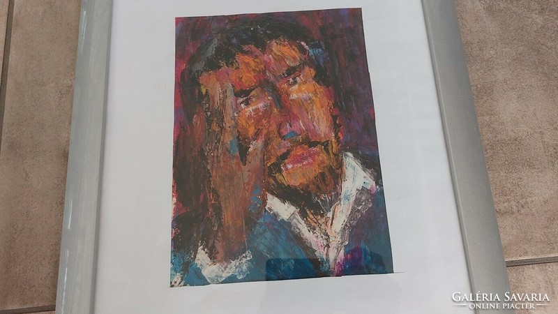 (K) Férfi portré festmény 36x46 cm kerettel