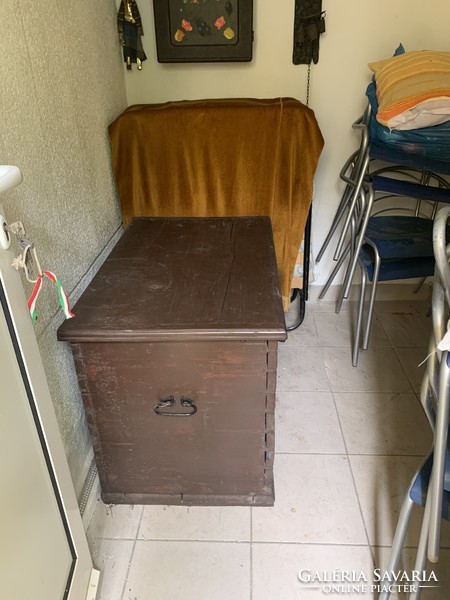 150-year-old wooden travel chest, stable iron beater