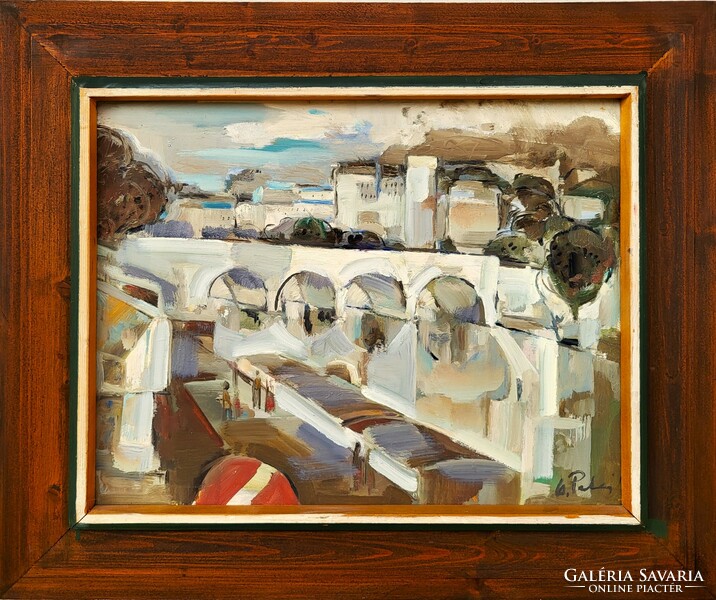 Cs. Mihály Pataj's (1921 - ) painting of the banks of the Seine in Paris with original guarantee!