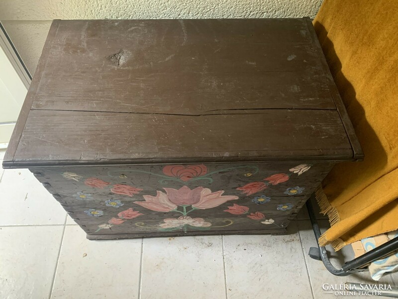 150-year-old wooden travel chest, stable iron beater