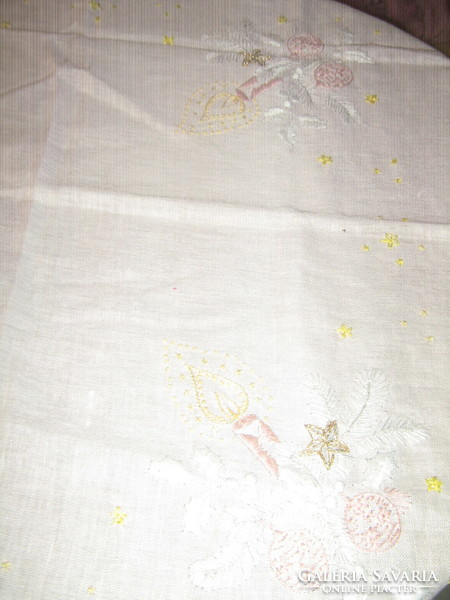 Beautiful Christmas hand-embroidered pale pink tablecloth
